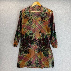 Barbara Lohmann Womens Button Front Tunic Blouse‎ Floral Velvet Size 36 US Small